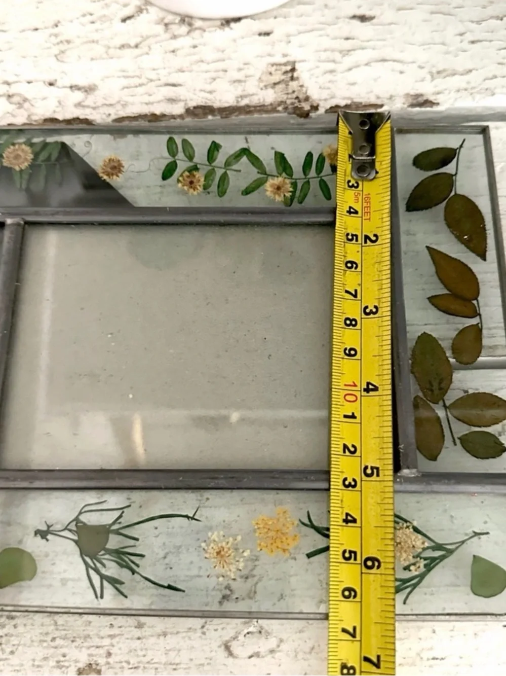 Vintage Dried Pressed Leaves Flowers Glass Picture Photo Frame for 3.5x5” Pic